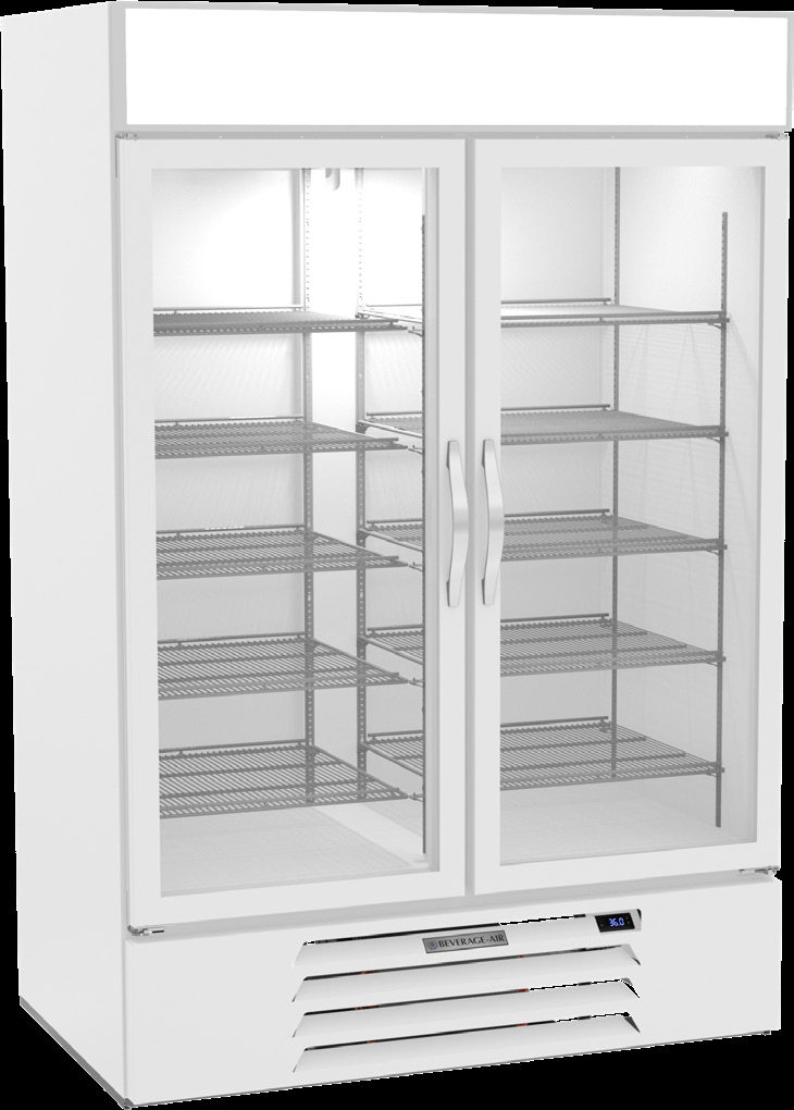 Product image #6 for Beverage-Air MarketMax Two-Section Reach-In Glass Door Refrigerated Merchandiser, 46.15 Cu. Ft., White