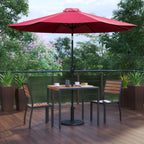 Thumbnail image #2 for Flash Furniture XU-DG-810060362-UB19BRD-GG 35" Square Patio Dining Table Set with Synthetic Teak Top, Red Umbrella, Base and 2 Chairs