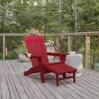 Thumbnail image #2 for Flash Furniture Newport LE-HMP-1044-110-RD-GG HDPE Adirondack Patio Chair with Pull-Out Ottoman and Cup Holder, Red