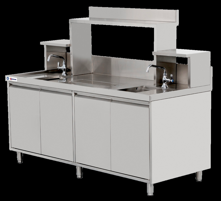 Product image #2 for Omcan 72-Inch Bubble Tea Station with 2 Sinks, Drop-In Ice Bin, and Overshelf