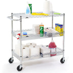 Thumbnail image #4 for Metro Super Erecta BASCART-SR 3-Shelf Chrome Wire Basket Cart with Extended Handle and Braked Swivel Casters