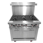Thumbnail image #2 for Connerton CN36-6 36-Inch Commercial Gas Range with 6 Open Burners, Standard Oven, Stainless Steel Front & Sides, and Hi-Shelf