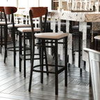 Thumbnail image #2 for Flash Furniture Wright 2-XU-DG6V6GYV-WAL-GG Bar Stool, Gray Vinyl Seat, Wooden Boomerang Back, Black Steel Frame, Walnut Finish