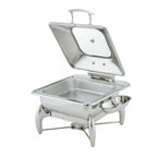 Thumbnail image #1 for Steelite International Walco, Idol WLWI55LGL 6 Qt Rectangular Stainless Steel Chafer Kit with Hinged Glass Cover and Canned Heat