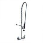 Thumbnail image #1 for NBR Equipment P2W8-PU Wall-Mount Pre-Rinse Faucet Unit, 8-Inch, 18-Inch Riser, 44-Inch Flexible Stainless Steel Hose