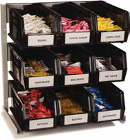Product image #3 for Carlisle 9-Bin Condiment Packet Rack with 3-1/2 Qt Plastic Containers, Black Aluminum, Countertop or Wall-Mount