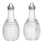 Thumbnail image #1 for TableCraft Products Beehive BH3 Oil/Vinegar Dispenser Set, 2 x 6 oz Clear Glass Jars, Stainless Steel Tops Case of 12