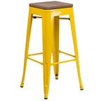 Thumbnail image #1 for Flash Furniture CH-31320-30-YL-WD-GG Backless Yellow Bar Stool with Textured Wood Seat and Galvanized Steel Frame