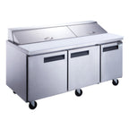 Thumbnail image #1 for Dukers Appliance Co., USA Ltd. DSP72-18-S3 Sandwich/Salad Prep Table, 3-Section, 3-Door, 18-Pan, Bottom-Mounted Self-Contained Refrigeration