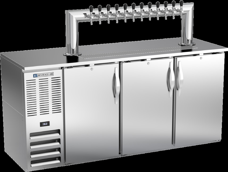 Product image #2 for Beverage-Air 72-Inch Shallow-Depth Direct Draw Beer Dispenser with 12-Tap Tower, 3 Solid Doors, Stainless Steel