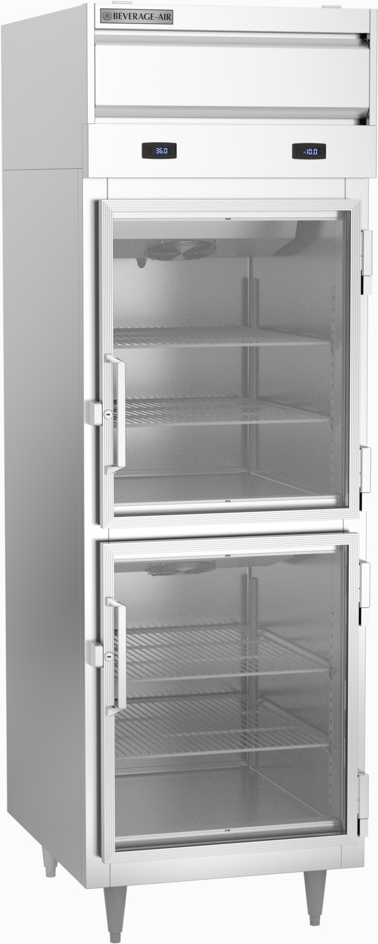 Product image #5 for Beverage-Air P-Series Dual Temp 1-Section Reach-In Refrigerator/Freezer, 18 Cu. Ft., Top-Mounted Self-Contained, Hinged Glass Half-Doors