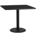Thumbnail image #1 for Flash Furniture XU-BLKTB-4242-TR24-GG 42" Square Dining Table, Black Laminate MDF, PVC Edge, Pedestal Base, 31-1/8"H
