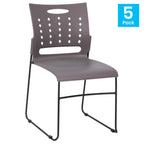 Thumbnail image #1 for Flash Furniture Hercules 5-RUT-2-GY-BK-GG Gray Plastic Stacking Chair with Perforated Back, Sled Base, 881 lb Capacity