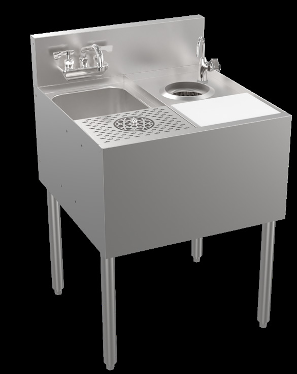 Product image #5 for Krowne Royal Series 24-Inch Underbar Speed Station Sink with Glass Rinser, Tool Well, and Cutting Board