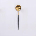 Thumbnail image #1 for Kadra Kitchenware Vikko Dine VF-SS10-VMG Two-Tone Brushed Marble Black & Gold 18/10 Stainless Steel Soup Spoon Case of 12