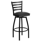 Thumbnail image #1 for Flash Furniture Hercules XU-6F8B-LADSWVL-BLKV-GG Metal Ladder-Back Bar Stool with Black Vinyl Padded Swivel Seat