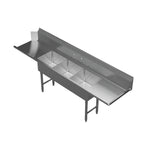Thumbnail image #1 for GSW USA DT18243D-R Soiled Dish Table, Right-to-Left, 3-Bowl, 90-1/4"W, 16-Gauge 304 Stainless Steel, 9" Backsplash