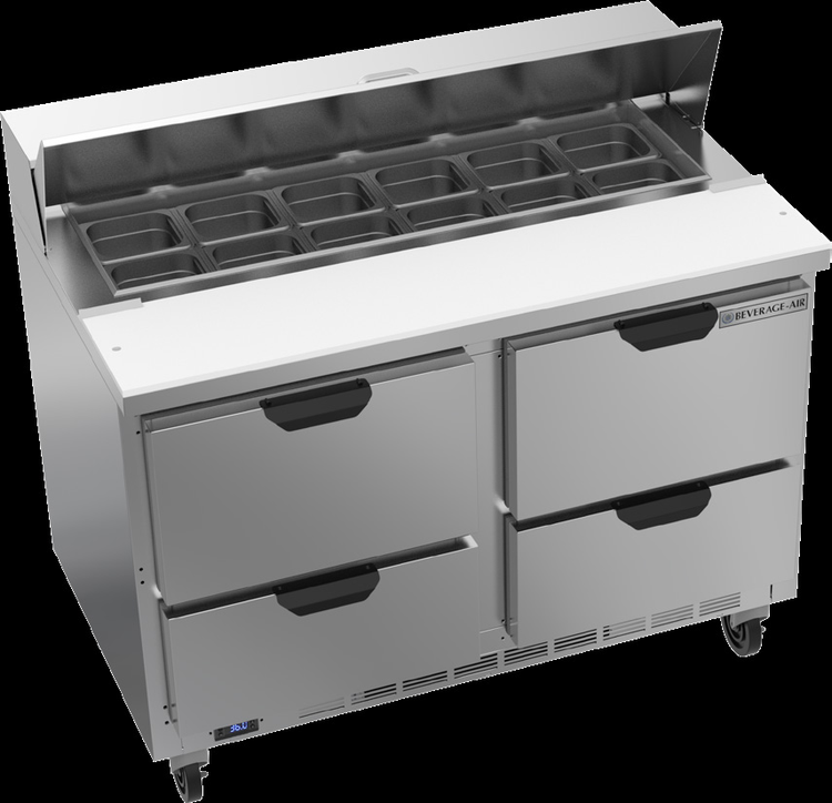 Product image #6 for Beverage-Air 48-Inch Two-Section Sandwich Top Refrigerated Counter with 12-Pan Top and 4 Drawers