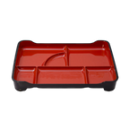 Thumbnail image #1 for Korin Inc NR-319 Rectangular 6-Compartment Plastic Bento Plate, Red Interior/Black Exterior, 14 x 9-1/4 x 2 in