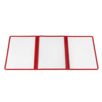 Thumbnail image #1 for CAC China MCP3-911RD Triple-Fold Vinyl Menu Cover, 3-Pocket, 8-1/2" x 11", Red Trim, Brass Corners Case of 50