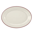 Thumbnail image #1 for Steelite International HL Ivory HL15763931 Rolled Edge Oval China Platter, 13.375" x 9.25" x 1.5", Maroon Line 1 Dozen