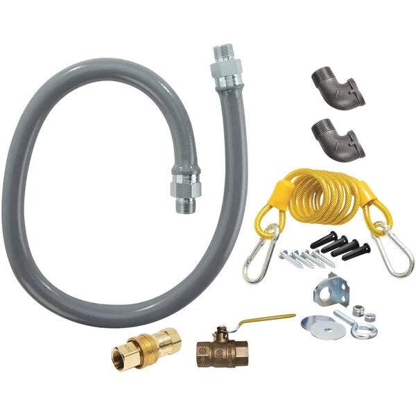 (Quick Ship) Dormont RG7548 ReliaGuard 48” Gas Connector Kit – 3/4” Diameter with Quick-Disconnect, 2 Elbows & Restraining Cable