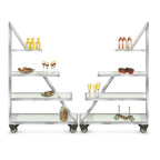 Thumbnail image #2 for Eastern Tabletop Grab n' Go ST1725 Triangular Stainless Steel Mobile Buffet with Glass Shelves and Locking Casters