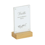 Thumbnail image #1 for Cal-Mil 23185-46-21 Tabletop Menu Card Holder, Oak, Stainless Steel Base, 4"W x 2.5"D x 6.5"H Case of 6