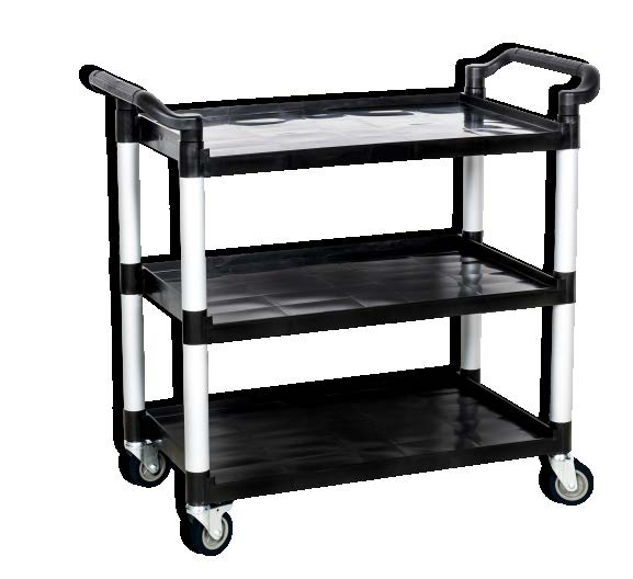 Product image #4 for Steel Works Stainless Three-Tier Bus Cart with Plastic Shelves and Braked Casters