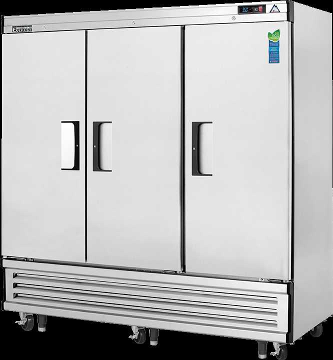 Product image #5 for Everest Refrigeration Three-Section Reach-In Refrigerator, 71 Cu. Ft., 74-3/4 Inches Wide, Bottom-Mounted Self-Contained, Solid Doors