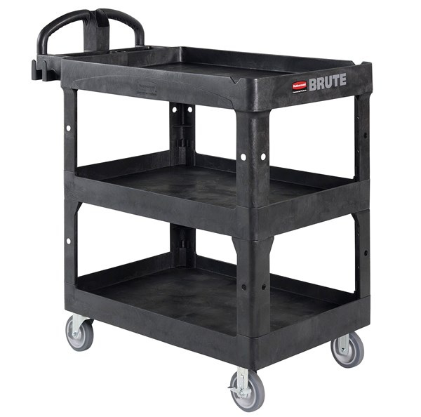 Product image #4 for Rubbermaid Commercial BRUTE Medium 3-Shelf Heavy-Duty Ergo Utility Cart, 600 lb. Capacity, Black