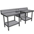 Thumbnail image #1 for Pacific Stainless Products PTS9630C8C20S Stainless Steel Sink Work Table, 96"W x 30"D, 16-Gauge 304 Top, 20" x 20" Sink, 8" Backsplash
