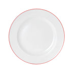 Thumbnail image #1 for Mikasa Hospitality (Lifetime Brands, Inc.) Bistro 5260283 11" Round Porcelain Plate, Wide Rim, White with Red Band Case of 12