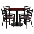 Thumbnail image #1 for Flash Furniture MD-0004-GG Round Table and 4 Metal Ladder-Back Chairs Set, 36" Table, 30" High, Mahogany/Black