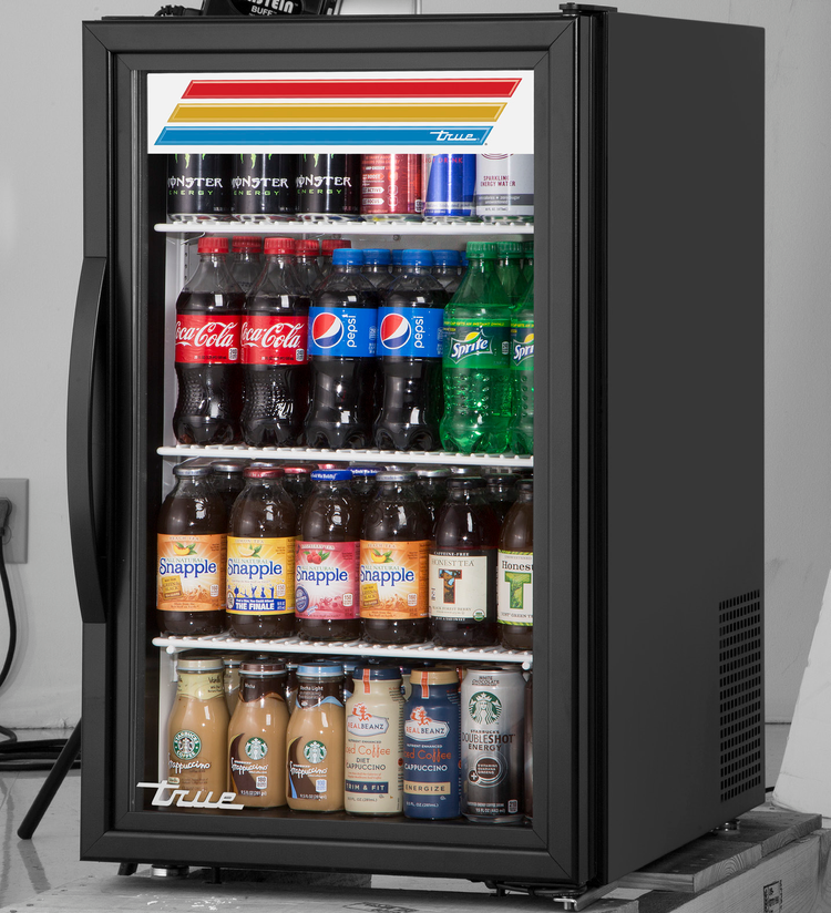Product image #5 for True Countertop Glass Door Refrigerated Merchandiser, 1 Door, 3 Shelves, Black Exterior
