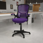 Thumbnail image #2 for Flash Furniture HL-0016-1-BK-PUR-GG High-Back Swivel Office Chair, Adjustable Height, Mesh Back, Upholstered Seat, Casters, Flip-Up Padded Arms