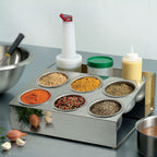 Thumbnail image #1 for Matfer Bourgeat Tradition Plus 017082 Spice Roll Box, 6 × 16 oz Bowls, 4-Bottle Compartment, Plexiglass Lids, Stainless Steel