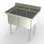 Thumbnail image #1 for AERO Manufacturing 3F2-2427 2-Compartment Stainless Steel Sink, 59-1/2"W x 30"D x 39-1/2"H, 27" x 24" x 14" Compartments, 7"H Backsplash