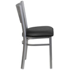 Thumbnail image #2 for Flash Furniture Hercules XU-DG-60401-BLKV-GG Restaurant Chair, Metal Cutout Slat Back, Black Vinyl Upholstered Padded Seat