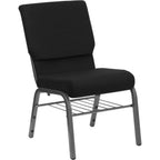 Thumbnail image #1 for Flash Furniture Hercules XU-CH-60096-BK-SV-BAS-GG Stacking Church Chair, Black Polyester Upholstery, Silver Vein Frame, 800 lb Capacity