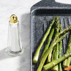 Thumbnail image #2 for New Star Foodservice Inc. 22438 Tower Salt Shaker, 1 oz, Glass Jar, Gold-Plated Top Case of 12 Dozen