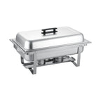 Thumbnail image #1 for CAC China Modish CAFR-101 8 qt Stainless Steel Rectangular Chafing Dish with Hinged Cover, Canned Heat
