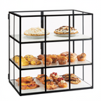 Thumbnail image #2 for Cal-Mil Monterey 22116-13 3-Tier Countertop Pastry Display Case, Acrylic & Steel, Dual Hinged Doors, White Composite Shelves, 26.5"W x 17"D x 26.75"H
