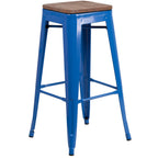Thumbnail image #1 for Flash Furniture CH-31320-30-BL-WD-GG 30-Inch Backless Bar Stool, Blue, Textured Wood Seat, Galvanized Steel