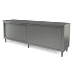 Thumbnail image #1 for Tarrison Products Ltd. Servery TC-C2496 Enclosed Stainless Steel Work Table with Sliding Doors, 96"W x 24"D, Flat Top