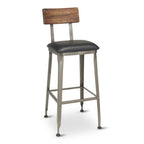 Thumbnail image #1 for G & A Commercial Seating Hudson 645-PS Commercial Bar Stool, Reclaimed Wood Back, Upholstered Seat, Footrest, Welded Steel Frame, Walnut Finish