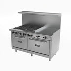 Thumbnail image #1 for Asber AEMR 2 G36 B4 60 H 60-Inch Gas Commercial Range with 4 Open Burners, 36-Inch Griddle, Standard and Space-Saver Ovens