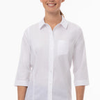 Thumbnail image #1 for Chef Works Oxford SES01W-WHT-3XL White 3XL Chef Shirt, Stretch Poly/Cotton/Elastane, Snap Front, 3/4 Sleeves