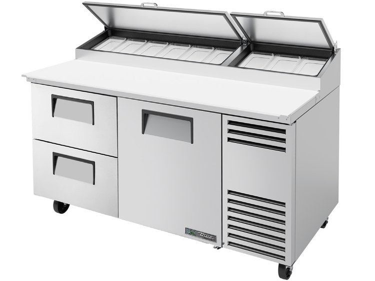 Product image #6 for True 67 3/8-Inch 2-Section Pizza Prep Table with 1 Door, 2 Drawers and Alternate Top