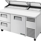 Thumbnail image #6 for True Mfg. - General Foodservice TPP-AT-67D-2-HC 67-Inch Stainless Steel Pizza Prep Table with 1 Door, 2 Drawers and 9-Pan Rail